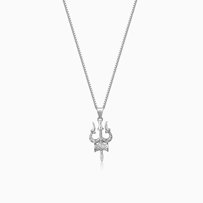 SIlver Trishul Pandant design with chain for men