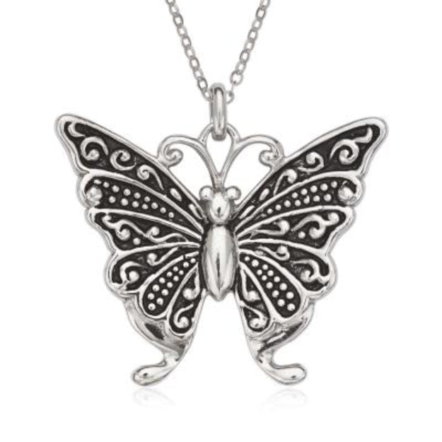 Silver Butterfly Necklace Vintage Design